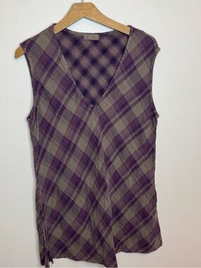 CP Shades Tunic Purple Gray/Brown Plaid Size Large Tank Top